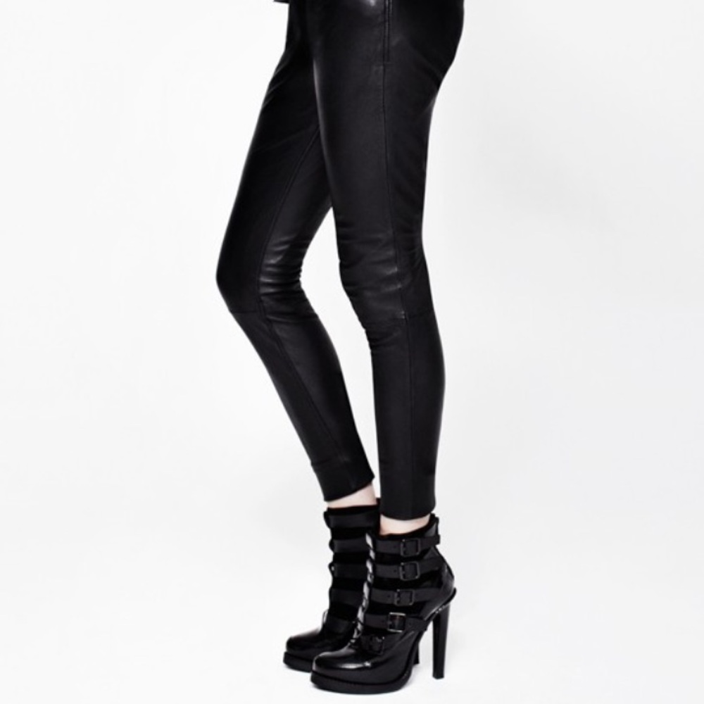 ALL SAINTS ‘Widow’ Black Leather Multi-Buckle Platform Heeled Boots 37 - Picture 2 of 12